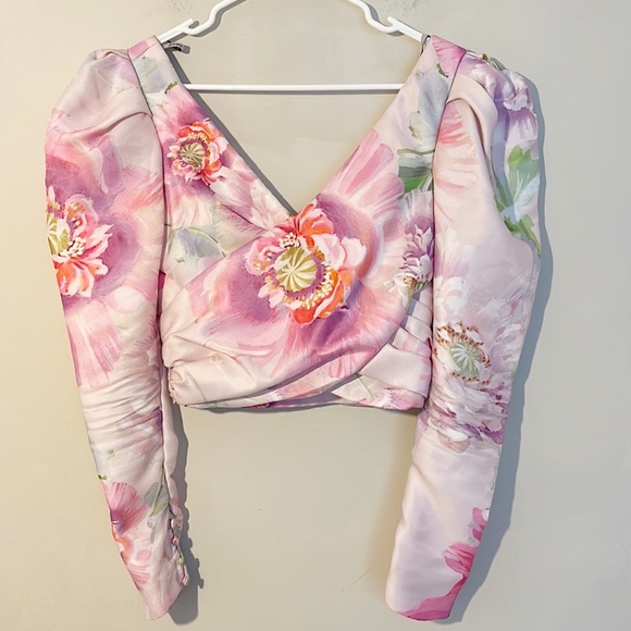 Flor ET. Al Proserpine Puff Sleeve Floral Blouse top crop women size Small - Picture 3 of 9